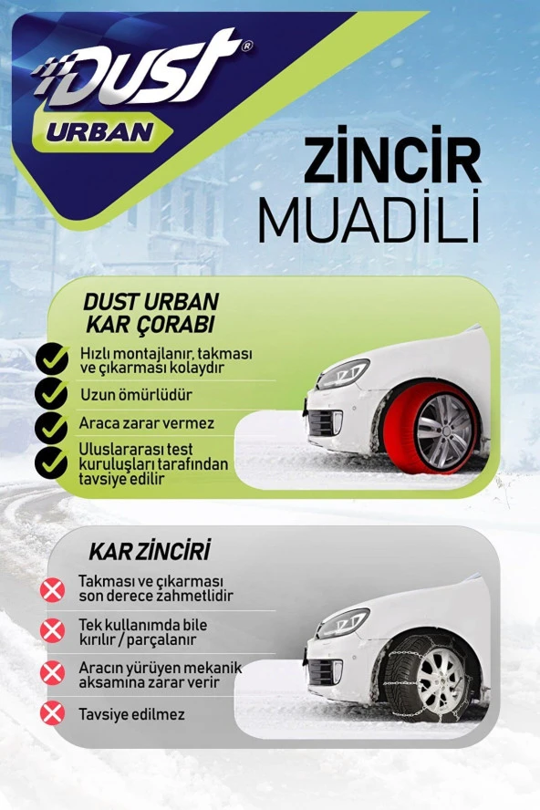 Kar Çorabı 235 55 Lastik R18 Jant Ölçülerine Uyumlu Yüksek Kaliteli Zincir Muadili Ürün Dust