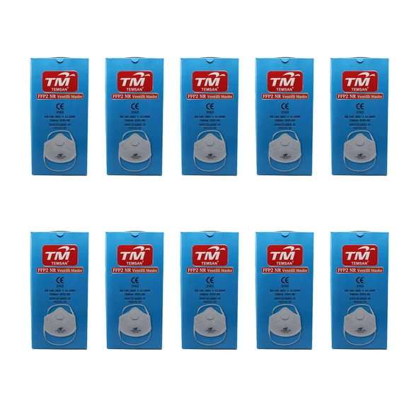 TM Temsan Beyaz Ventilli FFP2 NR Toz İş Güvenlik Sanayi Boya Konik Maske - 20 Adetlik 10 Paket