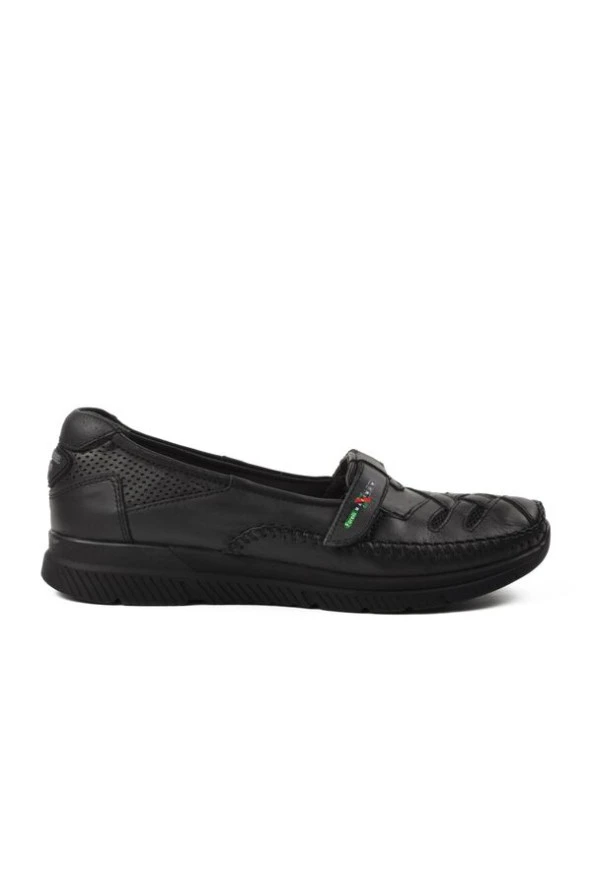 Forelli Siyah Hakiki Deri Kadın Comfort Ayakkabı