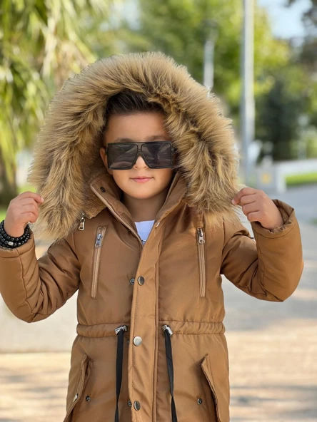 MODAVALS ERKEK ÇOCUK GARSON BEDEN İTHAL TAK ÇIKAR KÜRKLÜ CEPLİ FERMUARLI DÜĞMELİ BONDİT KUMAŞ KIŞLIK MONT-KAHVE 851247961 - 7