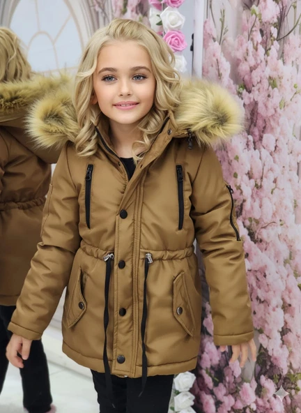 MODAVALS ERKEK ÇOCUK GARSON BEDEN İTHAL TAK ÇIKAR KÜRKLÜ CEPLİ FERMUARLI DÜĞMELİ BONDİT KUMAŞ KIŞLIK MONT-KAHVE 851247961 - Resim 3