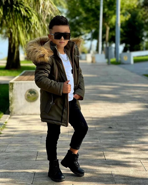 MODAVALS ERKEK ÇOCUK GARSON BEDEN İTHAL TAK ÇIKAR KÜRKLÜ CEPLİ FERMUARLI DÜĞMELİ BONDİT KUMAŞ KIŞLIK MONT-YEŞİL 851247960 - 3