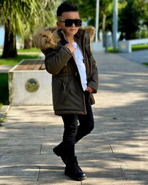 MODAVALS ERKEK ÇOCUK GARSON BEDEN İTHAL TAK ÇIKAR KÜRKLÜ CEPLİ FERMUARLI DÜĞMELİ BONDİT KUMAŞ KIŞLIK MONT-YEŞİL 851247960 - 4