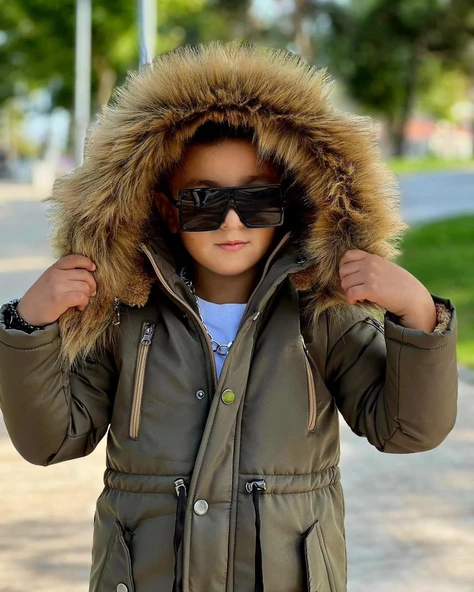 MODAVALS ERKEK ÇOCUK GARSON BEDEN İTHAL TAK ÇIKAR KÜRKLÜ CEPLİ FERMUARLI DÜĞMELİ BONDİT KUMAŞ KIŞLIK MONT-YEŞİL 851247960 - 5