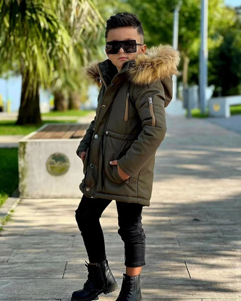 MODAVALS ERKEK ÇOCUK GARSON BEDEN İTHAL TAK ÇIKAR KÜRKLÜ CEPLİ FERMUARLI DÜĞMELİ BONDİT KUMAŞ KIŞLIK MONT-YEŞİL 851247960 - 2