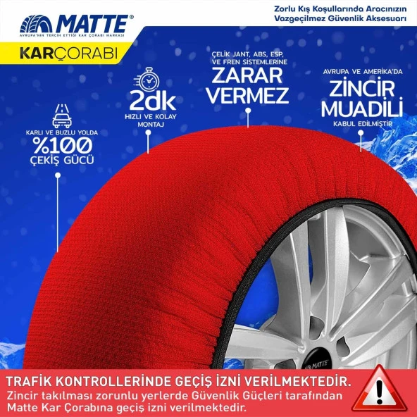 Kar Çorabı Matte 245 60 Lastik R16 Jant Ölçülerine Uyumlu Yüksek Kaliteli Zincir Muadili