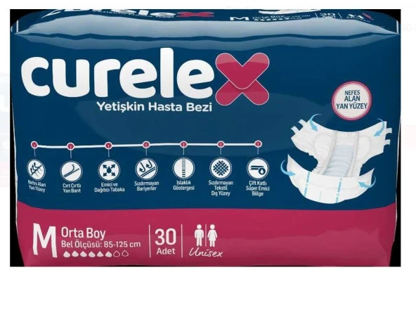 Curelex Yetişkin Hasta Bezi M Beden 30lu 8697405346790