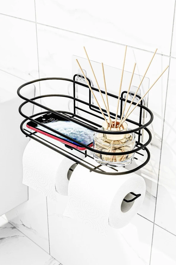 Bino Tuvalet Kağıtlığı Yapışkanlı Wc Kağıdı Peçetelik Hazneli Tuvalet Kağıdı Organizeri Banyo Düzenleyici ürün görseli 1