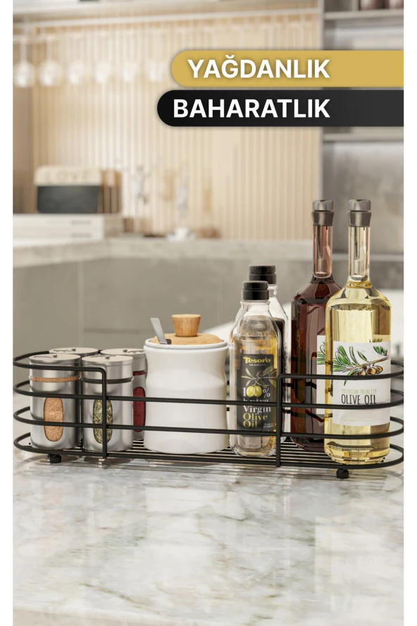 Bino Yağdanlık Sofra Mutfak Servis Sunum Standı Metal Mat Siyah Baharatlık Yağlık Sirkelik Tuzluk - 2