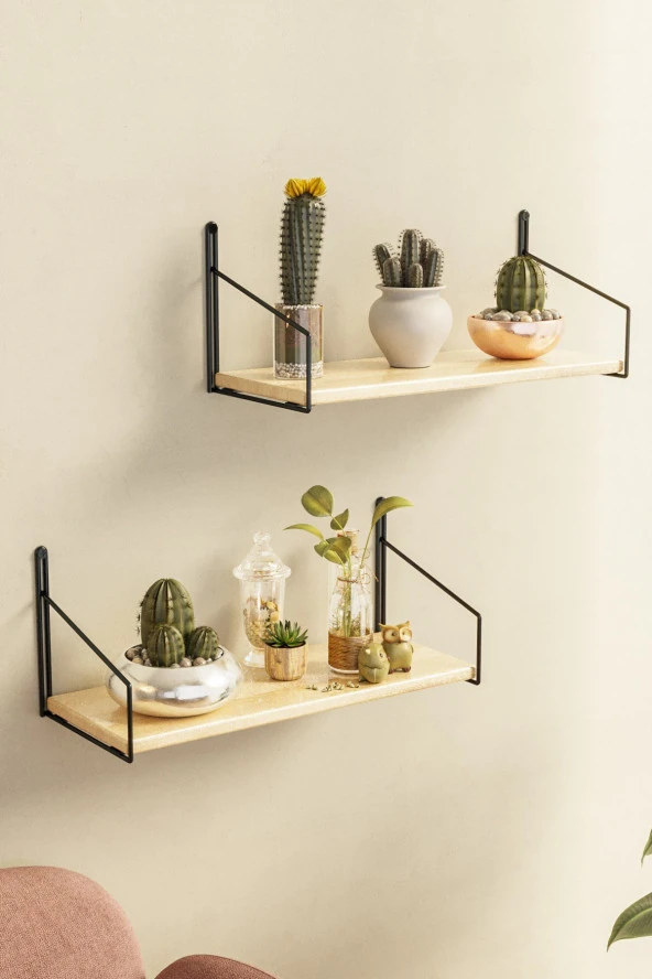 Bino Raf Duvar Rafı Siyah Mat Boyalı Masif Ahşap Duvar Rafı 2li Set Lüks Dekoratif Banyo Mutfak Rafı ürün görseli 1