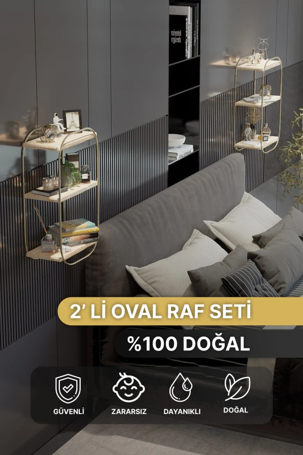 Bino Duvar Raf 2Lİ Set Duvar Rafı Oval Raf Yatak Odası Komodin 2Li Berjer Set Ayaksız Duvar Raf