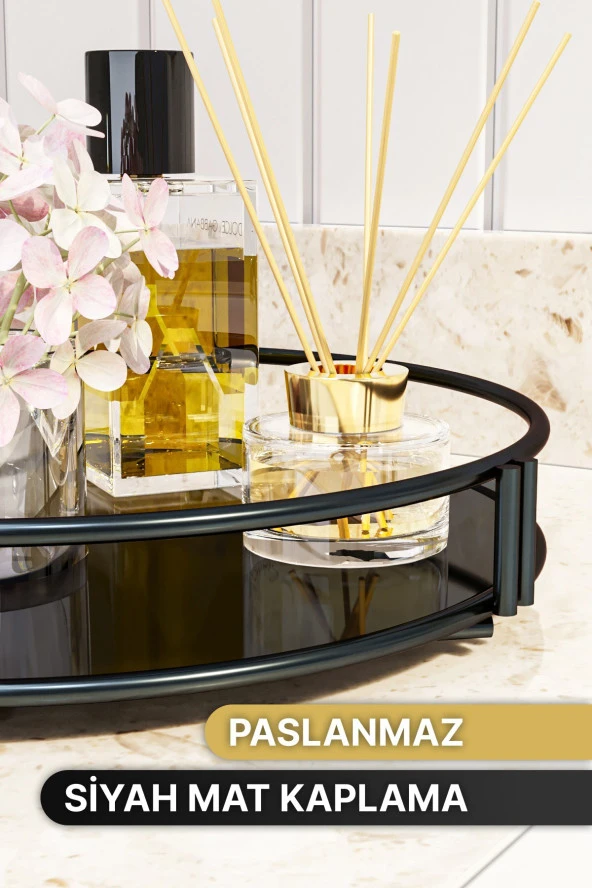 Bino Servis Sunum Ikramlık Siyah Büyük Lüks Organizer Sofra Mutfak Düzenleyici Pasta Standı Tepsi - 4