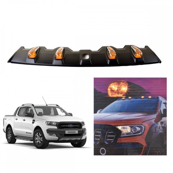 Ford Ranger 2012-2020 Tavan Üstü Turuncu Işıklı Mat Siyah Vizörü - 2