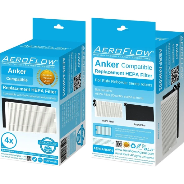 srfn ticaret Aeroflow Eufy Robovac 30 Hepa Filtre Seti 4 Adet - T2906021 - Resim 2