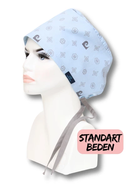 Standart Beden Mavi Desenli Cerrahi Bone Doktor Hemşire Sağlıkçı Bonesi