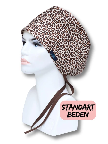 Standart Beden Leopar Desenli Cerrahi Bone Doktor Hemşire Sağlıkçı Hastane Aşçı Bonesi