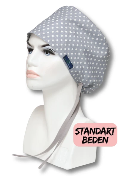 Standart Beden Gri Puantiye Cerrahi Bone Doktor Hemşire Sağlıkçı Hastane Bonesi
