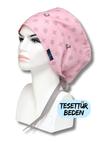 Tesettür Pudra Desenli Cerrahi Bone Doktor Hemşire Sağlıkçı Bonesi Geniş Kesim