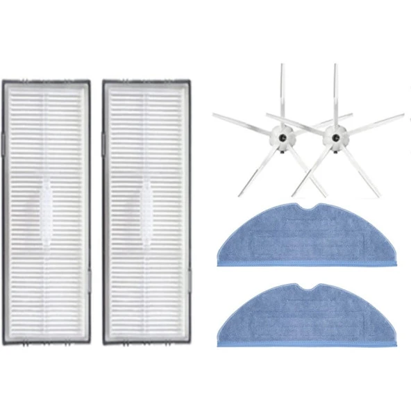 srfn ticaret S70 Beyaz Uyumlu Yedek Hepa Filtre Yan Fırça Mop Bez - 6 Parça ürün görseli 1