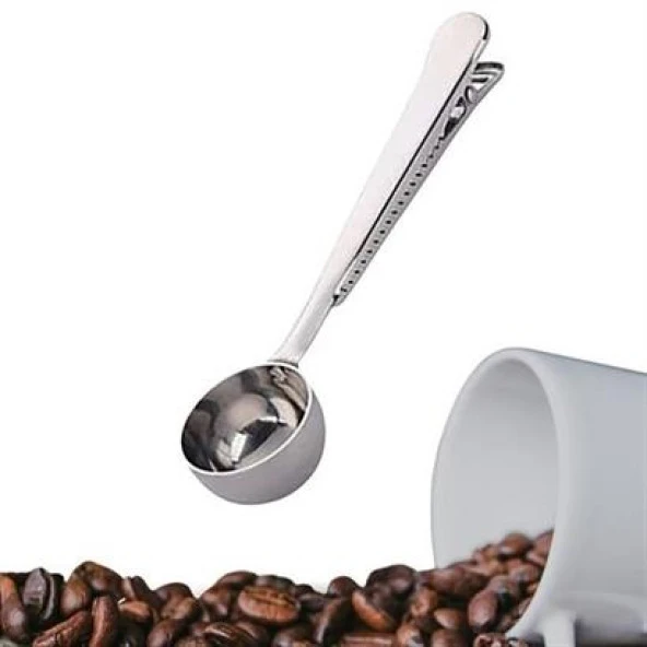 SEFAM HOME Mandallı Kahve Ölçü Kaşığı Silver Çok Fonksiyonlu Paslanmaz Çelik Kaşık
