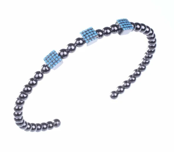 925 Ayar Gümüş Toplu Siyah Rodajlı Taşlı Bilezik - Resim 4