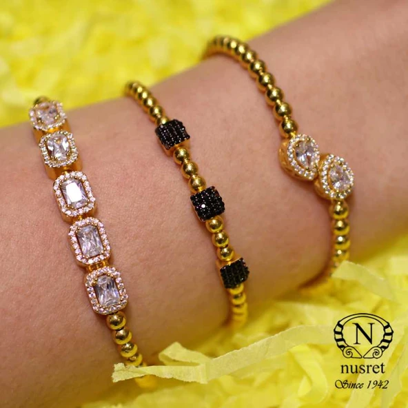 925 Ayar Gümüş Toplu Siyah Taşlı Bilezik - Resim 3