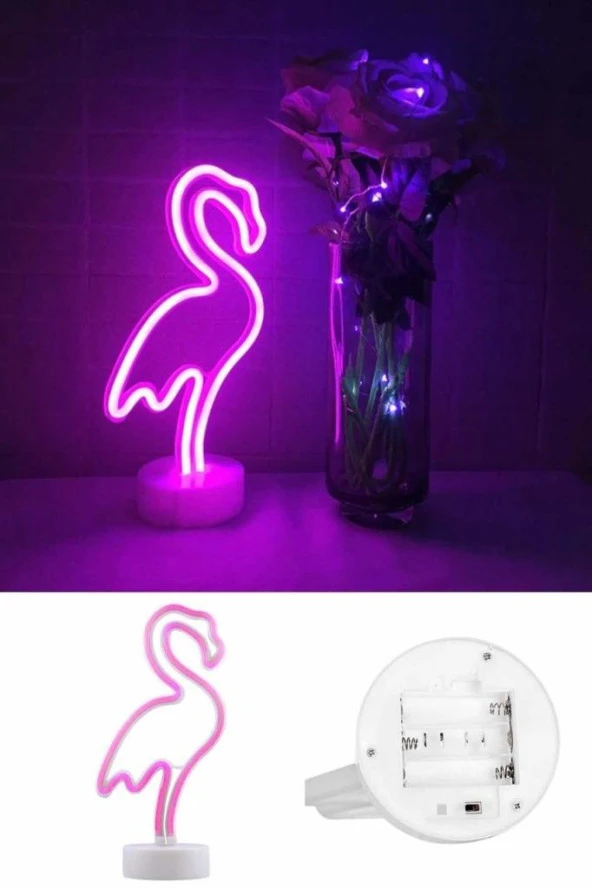 Pembe Flamingo Model Neon Led Işıklı Dekoratif Gece Lambası