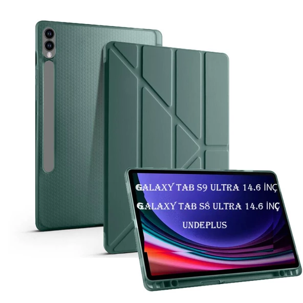 Samsung Galaxy Tab S10/S9/S8 Ultra 14.6inç Kılıf Kalem Bölmeli Trifolding Case X900-10-20 - Resim 6