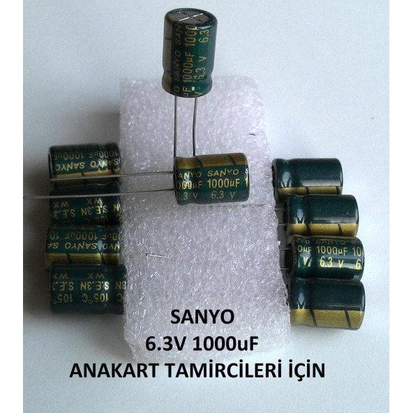 10 adet Orjinal SANYO 1000Uf 6.3V (8X12Mm) Elektrolitik Kondansatör