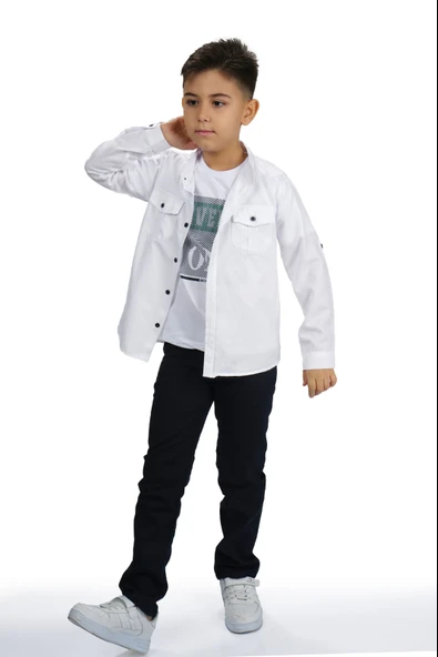 Gömlek , Pantolon , T-Shirt  3Parça Erkek Çocuk Takım MNK1754 - Resim 3