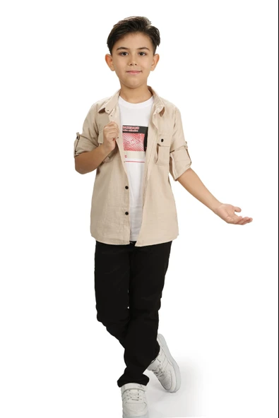 Gömlek , Pantolon , T-Shirt  3Parça Erkek Çocuk Takım MNK1754 - Resim 7