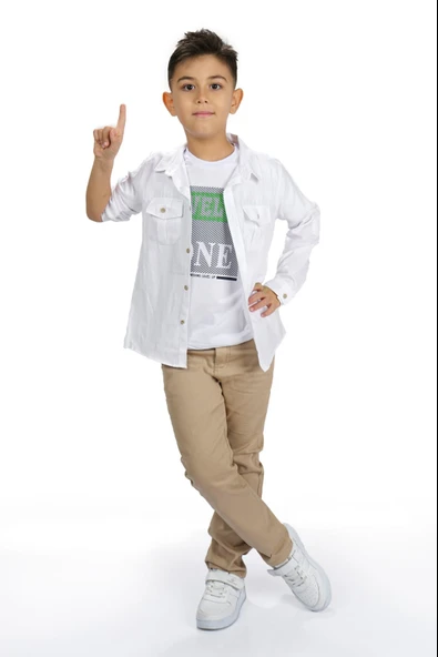 Gömlek , Pantolon , T-Shirt  3Parça Erkek Çocuk Takım MNK1754 - Resim 9