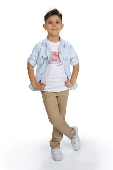 Gömlek , Pantolon , T-Shirt  3Parça Erkek Çocuk Takım MNK1754 - Resim 5