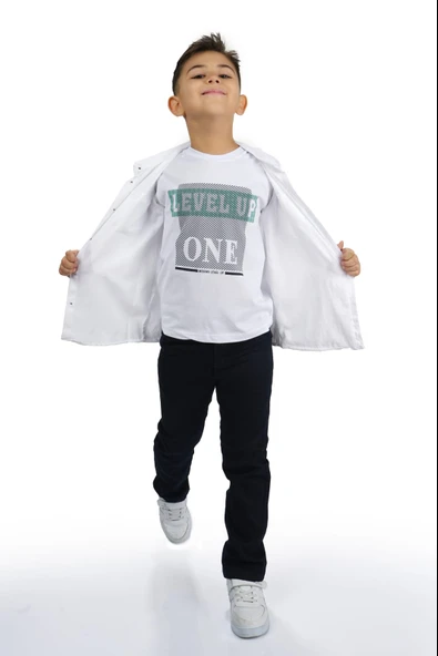 Gömlek , Pantolon , T-Shirt  3Parça Erkek Çocuk Takım MNK1754 ürün görseli 1