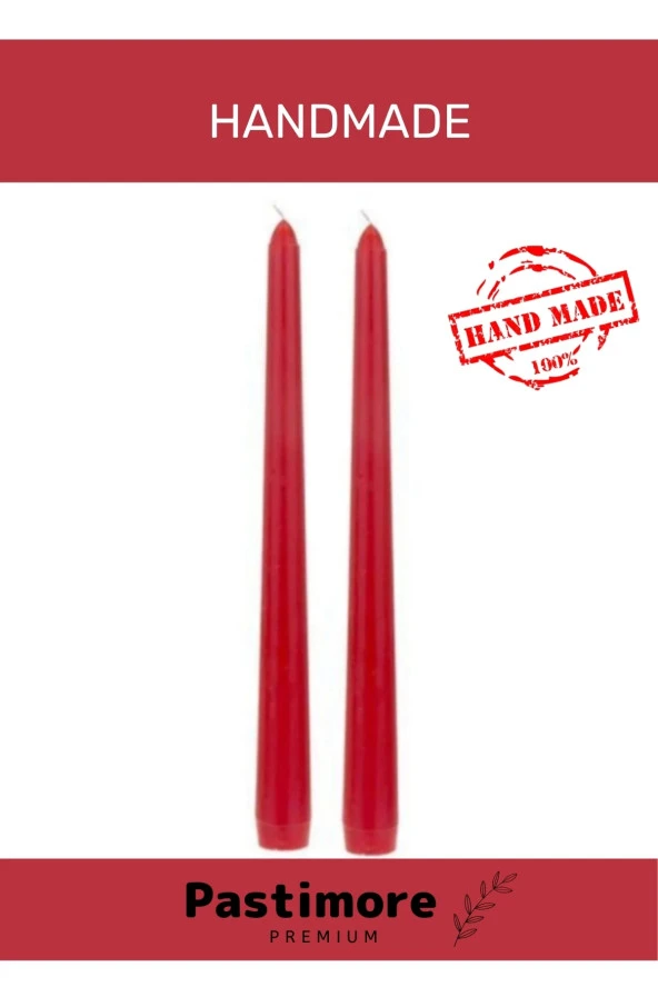 Premium Series Kırmızı Renkli Vanilya Kokulu Vegan Sedefli Konik Şamdan Dekoratif - 2