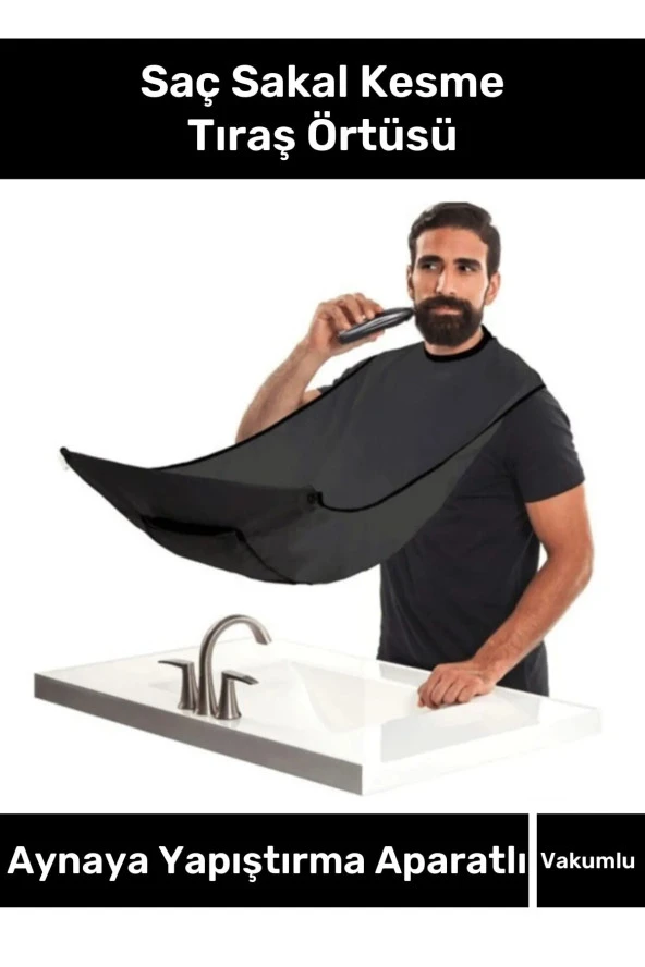 Premium Serisi Pratik Vakumlu Aynaya Yapıştırma Aparatlı Evde Saç Sakal Kesme Siyah Tıraş Örtüsü ürün görseli 1