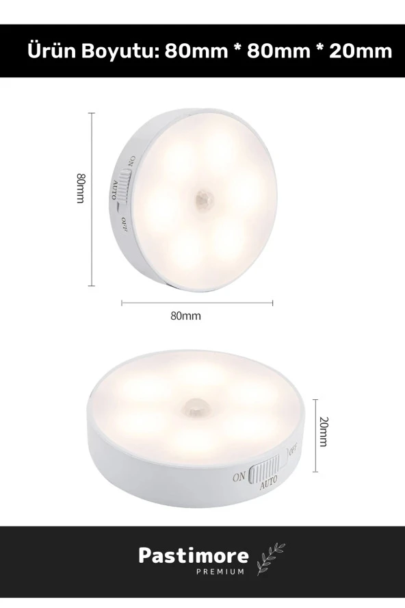 Özel Üretim Mıknatıslı 3 Mod Pratik Hareket Sensörlü 8 Ledli Usb Şarjlı Beyaz Işık Gece Lambası - 2