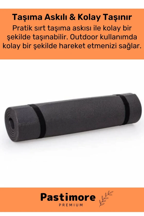 Su Geçirmez Konforlu Taşıma Askılı Çift Taraflı Kamp Zemin Çadır Uyku Matı Siyah Yer Minderi 16mm - 2
