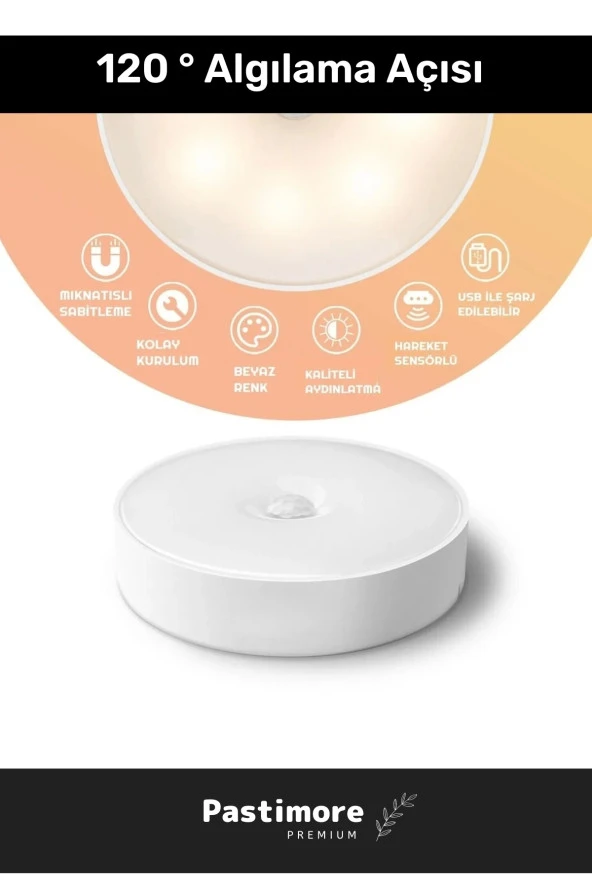 Özel Üretim Mıknatıslı 3 Mod Pratik Hareket Sensörlü 8 Ledli Usb Şarjlı Beyaz Işık Gece Lambası - 3