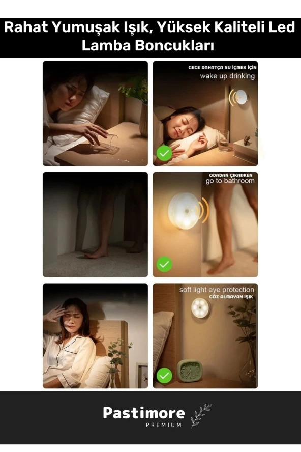 Özel Üretim Mıknatıslı 3 Mod Pratik Hareket Sensörlü 8 Ledli Usb Şarjlı Beyaz Işık Gece Lambası - 4