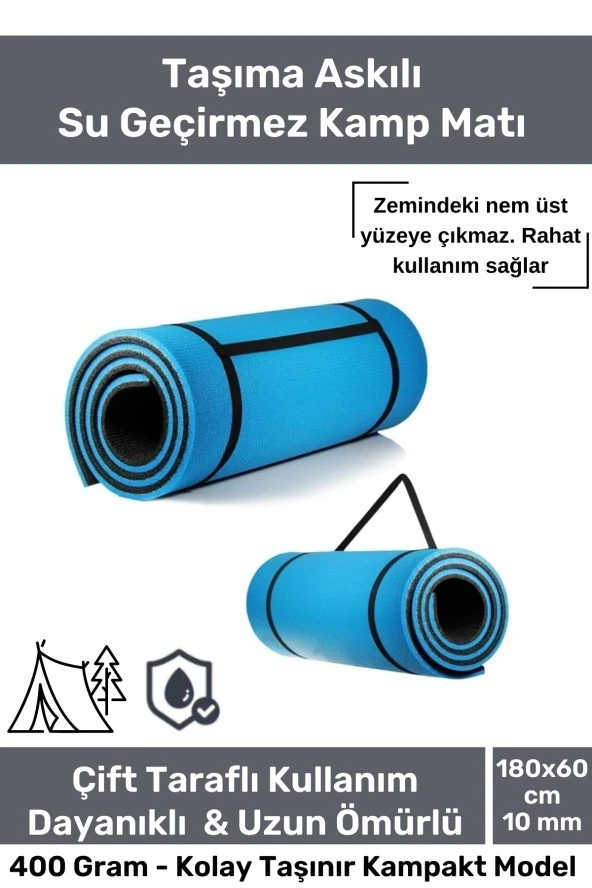 Su Geçirmez Konfor Modeli Taşıma Askılı Çift Taraflı Kamp Zemin Çadır Uyku Matı Mavi Yer Minderi