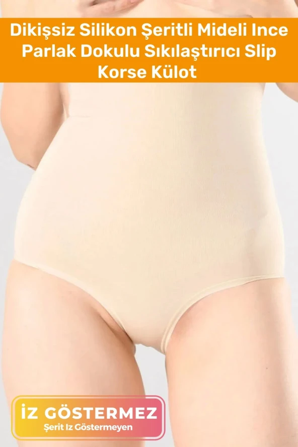 Özel Üretim Kadın Dikişsiz Silikon Şeritli Mideli Ince Parlak Dokulu Sıkılaştırıcı Slip Korse Külot ürün görseli 1
