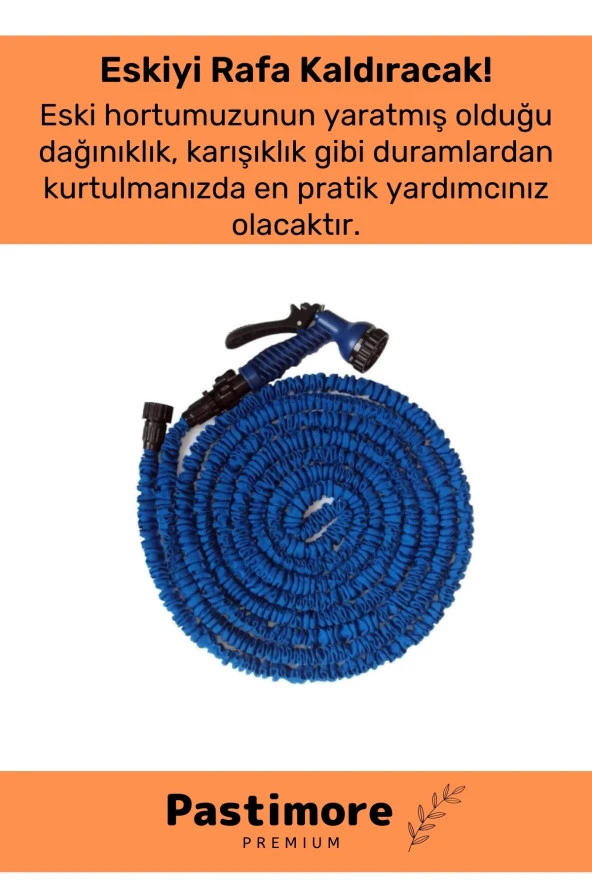 Dayanıklı Kırılmaz 3 Modlu Uzayan Bahçe Sulama Araç Yıkama Hortumu 30 Metre Mavi - 3