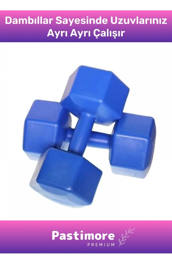 Plastik Köşeli Spor Egzersiz Vücut Kas Geliştirme Fitness Ağırlık Mavi 2 Kg Dambıl Set - 2 Adet - 3
