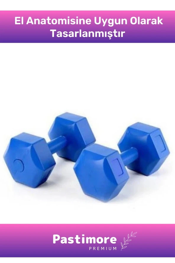 Plastik Köşeli Spor Egzersiz Vücut Kas Geliştirme Fitness Ağırlık Mavi 2 Kg Dambıl Set - 2 Adet - 4