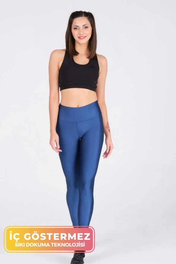 Kadın Konforlu Yeni Sezon Sporcu Modeli Yazlık Spor Taytı Fitness Gym Training Parlak Spor Tayt ürün görseli 1