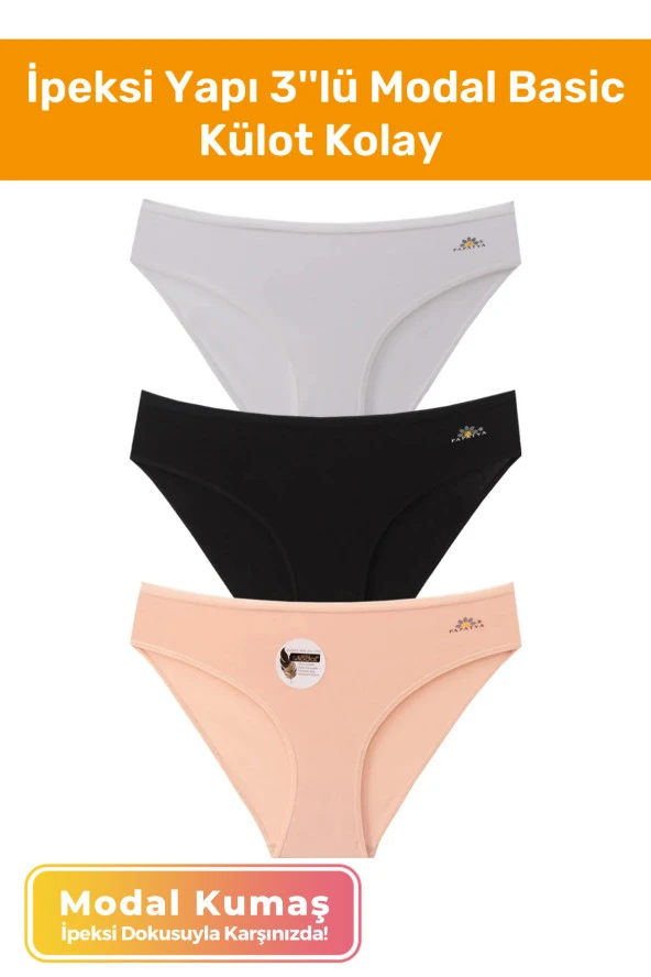 Yeni Nesil Standar Bikini Kalıp Yumuşak Modal Kumaş İpeksi Yapı 3lü Modal Basic Külot