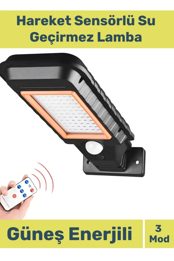 Premium Güneş Enerjili Led Bahçe Aydınlatması Kumandalı 3 Modlu Hareket Sensörlü Su Geçirmez Lamba