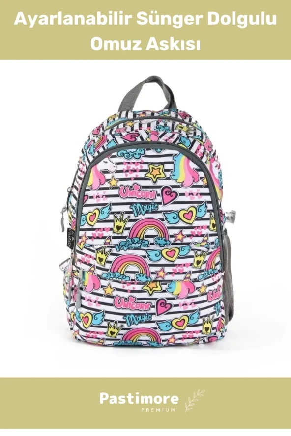 Fermuarlı Geniş 1.kalite Su Geçirmez Desenli Bölmeli Üçlü Okul Kalemlik Beslenme Sırt Çanta Seti