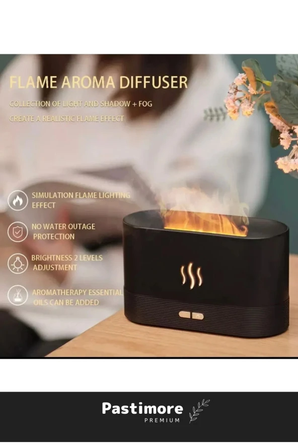 Hava Nemlendirici Aromatik Ultrasonik Led Işıklı Alev Görünüm Buhar Oda Kokusu Difüzörü 200ml ürün görseli 1